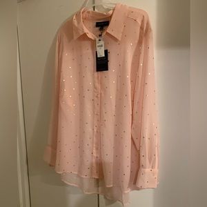 Lane Bryant Gold Polka Dot Pink Blouse